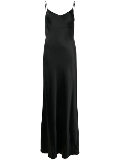 Shop Galvan Satin V-neck Slip Dress In Black