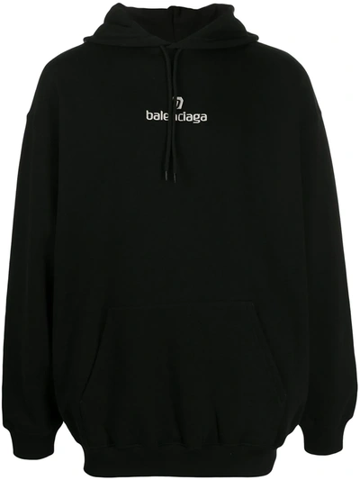 Shop Balenciaga Embroidered Logo Hoodie In Black