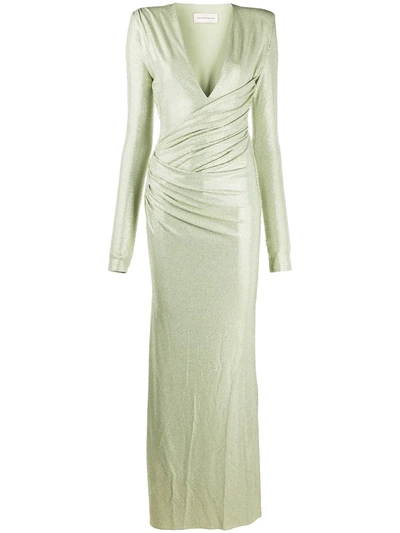 Shop Alexandre Vauthier Ruched Long-sleeved Maxi Dress In Green