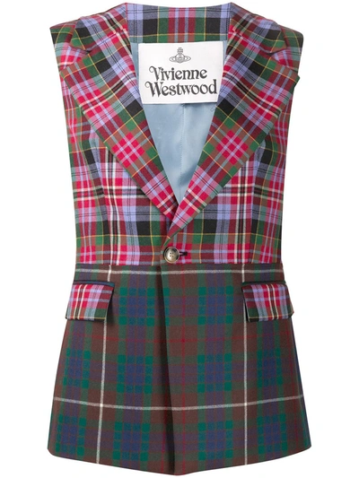 Shop Vivienne Westwood Tartan-check Sleeveless Blazer In Red