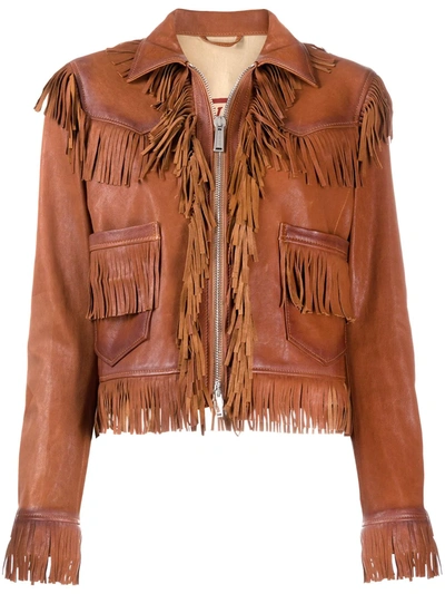 Shop Dsquared2 Fringed Leather Jacket In Brown