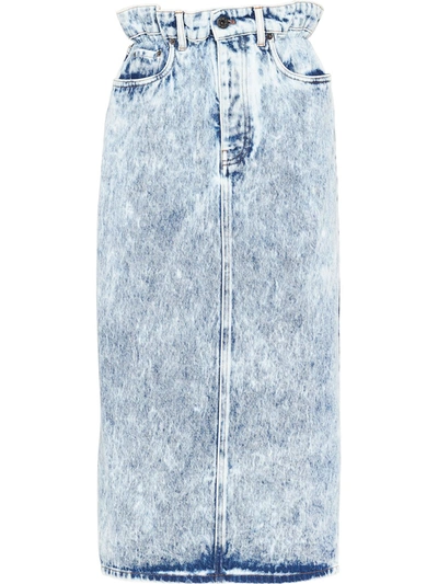 Shop Miu Miu Marbleised Denim Pencil Skirt In Blue