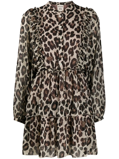 Shop Semicouture Leopard Print Tiered Dress In Brown