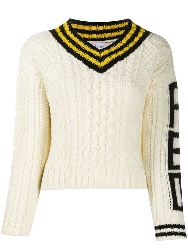 Red Valentino Red Pullover Mit Zopfmuster In Neutrals Modesens