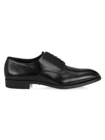 Shop Giorgio Armani Pebbled Leather Derby Shoes In Black