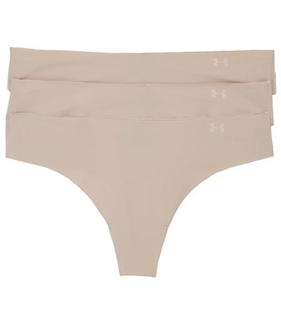 Shop Under Armour Pure Stretch Thong 3-pack In Nude