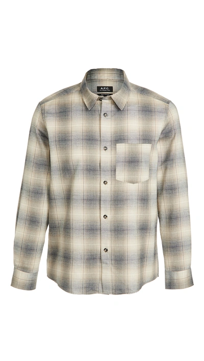 Shop Apc John Checker Shirt In Beige