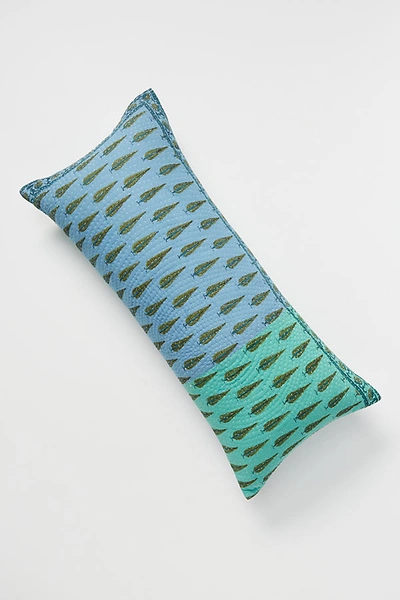 Shop Anthropologie Kantha-stitched Verbena Pillow In Blue