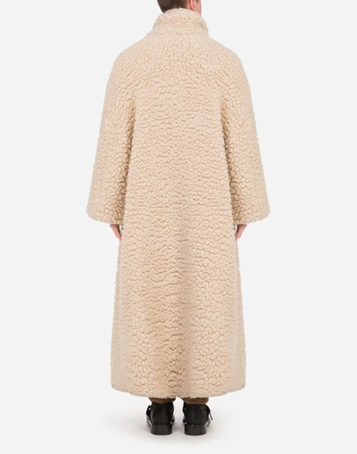 Shop Dolce & Gabbana Single-breasted Shearling Coat In Beige