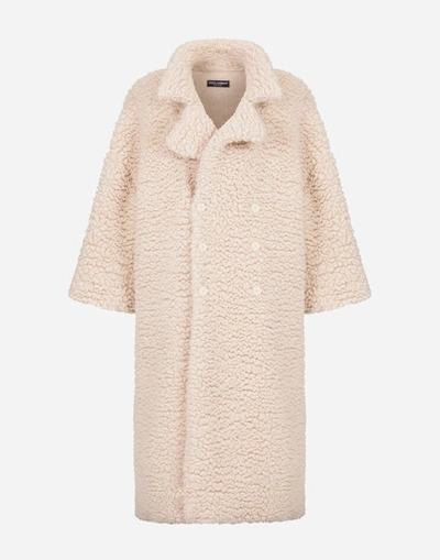 Shop Dolce & Gabbana Single-breasted Shearling Coat In Beige
