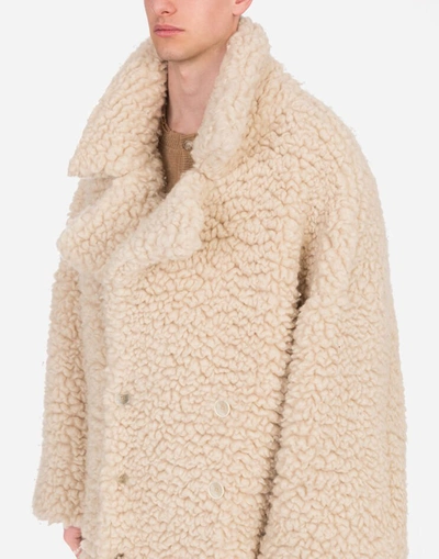 Shop Dolce & Gabbana Single-breasted Shearling Coat In Beige