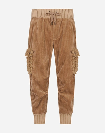 Shop Dolce & Gabbana Corduroy Cargo Pants In Beige