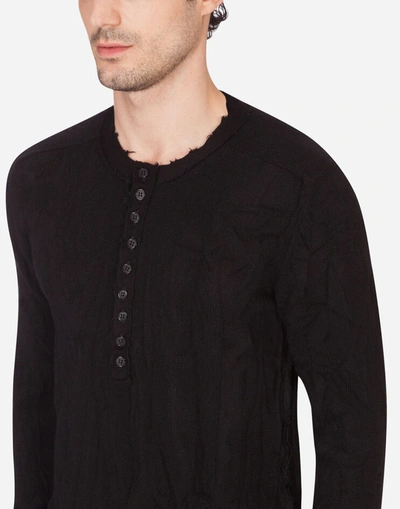 Shop Dolce & Gabbana Grandad Neck Top In Virgin Wool In Black