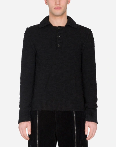 Shop Dolce & Gabbana Wool Polo-style Sweater In Black
