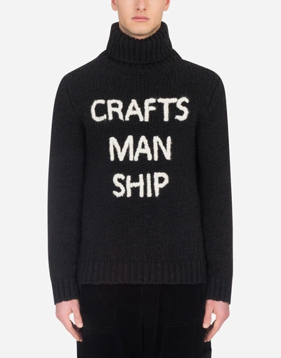 Shop Dolce & Gabbana Turtle-neck Sweater With Hand-embroidered “craftsmanship” Lettering