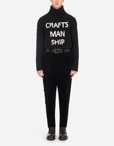 Shop Dolce & Gabbana Turtle-neck Sweater With Hand-embroidered “craftsmanship” Lettering