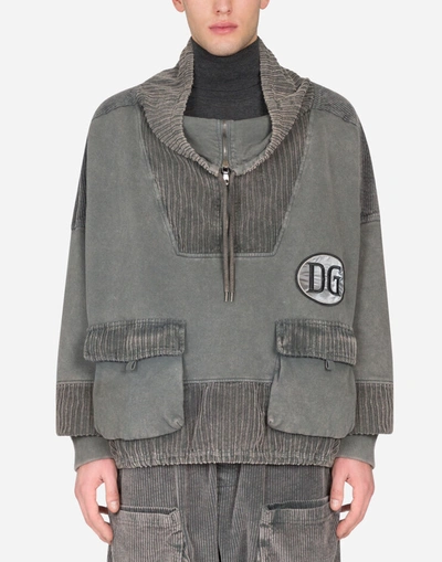 Shop Dolce & Gabbana Corduroy Hoodie In Grey