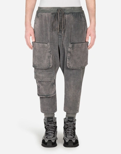 Shop Dolce & Gabbana Corduroy Cargo Pants In Grey