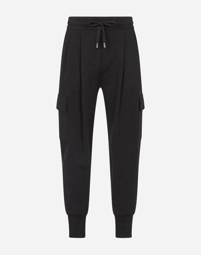 Shop Dolce & Gabbana Cotton Cargo-style Jogging Pants With Patch Detailing In Black