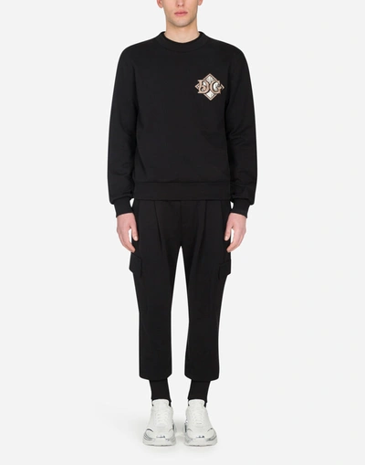 Shop Dolce & Gabbana Cotton Cargo-style Jogging Pants With Patch Detailing In Black