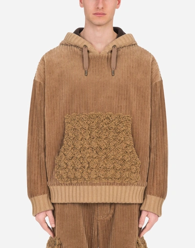 Shop Dolce & Gabbana Corduroy Hoodie In Beige