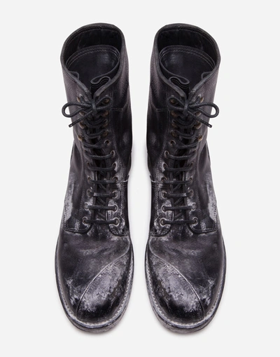 Shop Dolce & Gabbana Vintage-look Calfskin Lace-up Ankle Boots In Black