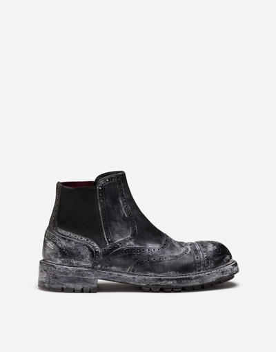 Shop Dolce & Gabbana Vintage-look Calfskin Chelsea Boots With Brogue Detailing