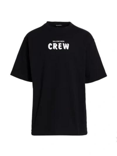 Shop Balenciaga Logo Crew Print Jersey T-shirt In Black White