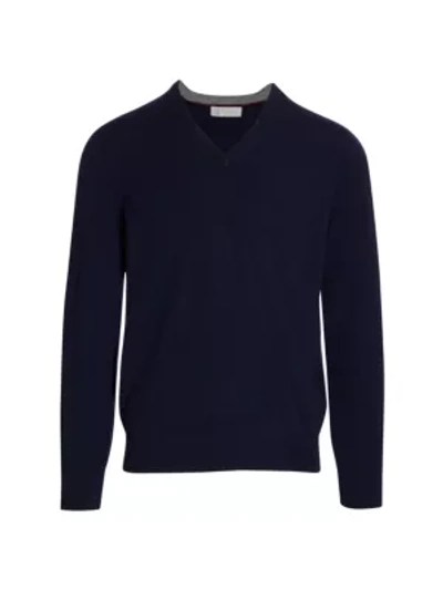 Shop Brunello Cucinelli Men's Cashmere V-neck Sweater In Navy