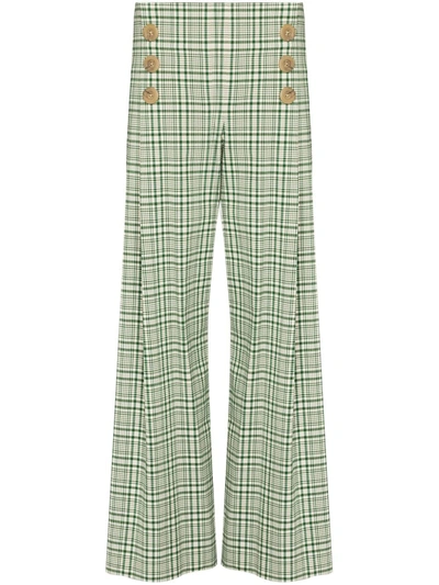 Shop Rosie Assoulin Check-pattern Wide-leg Trousers In Green