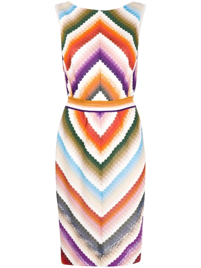 Shop Missoni Striped Belted Dress In White
