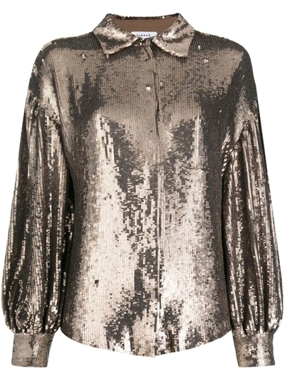 Shop P.a.r.o.s.h Sequined Draped-sleeve Blouse In Brown