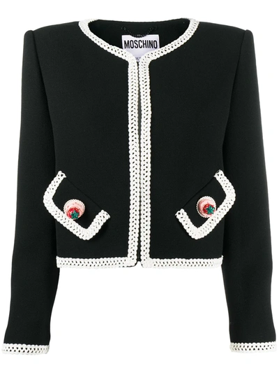 Shop Moschino Embroidered-trim Jacket In Black