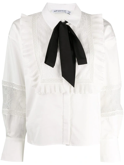 Shop Self-portrait Lace-panelled Shirt In White