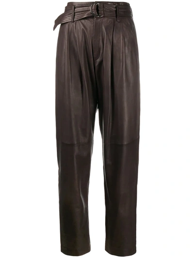 Shop P.a.r.o.s.h High-waisted Leather Trousers In Brown