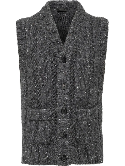 Shop Prada V-neck Tweed Knitted Vest In Grey