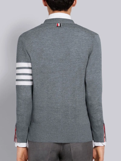 Thom Browne V-neck Cardigan With 4-bar Stripe In Medium Grey Merino In Grey