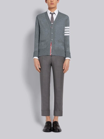 Thom Browne V-neck Cardigan With 4-bar Stripe In Medium Grey Merino In Grey