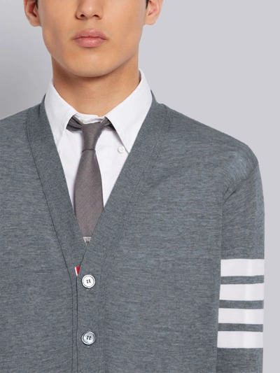Thom Browne V-neck Cardigan With 4-bar Stripe In Medium Grey Merino In Grey