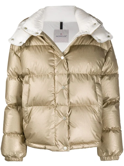 Shop Moncler Metallic Hooded Puffer Jacket In Neutrals