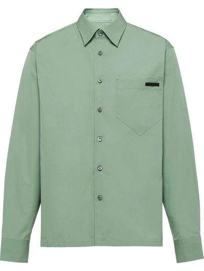 Shop Prada Logo Patch Straight-fit Shirt In Green