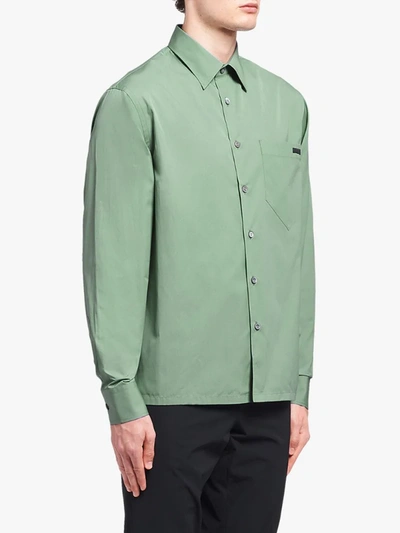 Shop Prada Logo Patch Straight-fit Shirt In Green