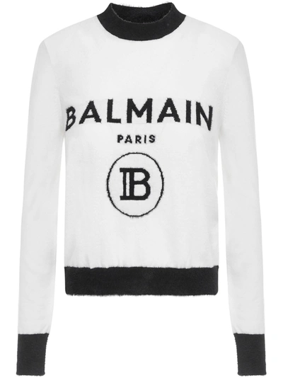 Shop Balmain Bamain Paris Sweater In White/black