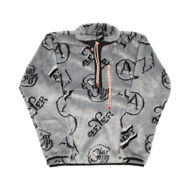 Shop Aries Monogram Half Zip Fleece In Grey