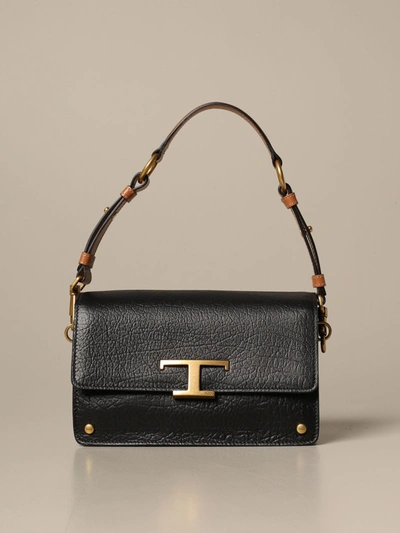 Shop Tod's Bag In Macro-grain Leather With Logo In Black
