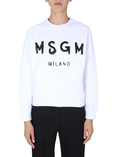 Shop Msgm Crew Neck Sweatshirt In White