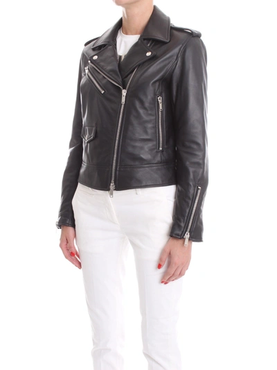 Shop Dondup Women's Black Leather Outerwear Jacket