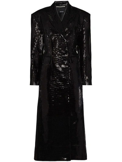 Shop Anouki Matrix Sparkle-effect Double-breasted Coat In Black