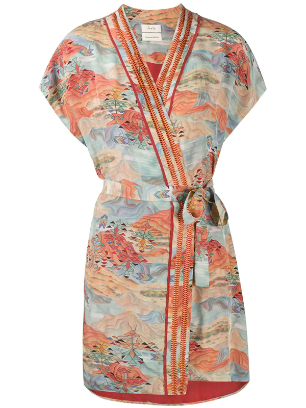 short blue wrap dress