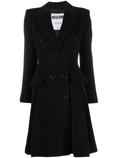 Shop Moschino Double-breasted Flared Coat In Black
